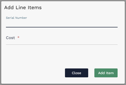 Add Line Items dialog before data entry