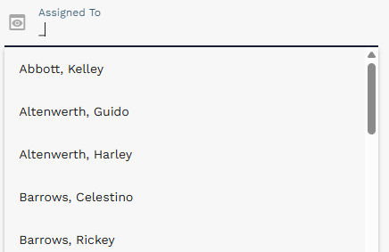 Reference field example: expanding Assigned To to choose a person
