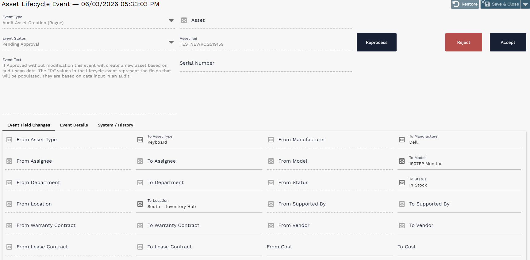 Audit Asset Creation (Rogue) lifecycle event