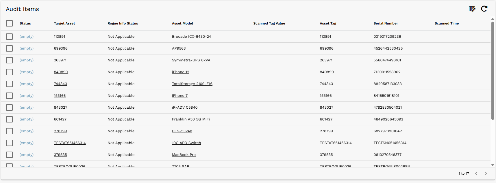 Audit Items list at the beginning of an audit