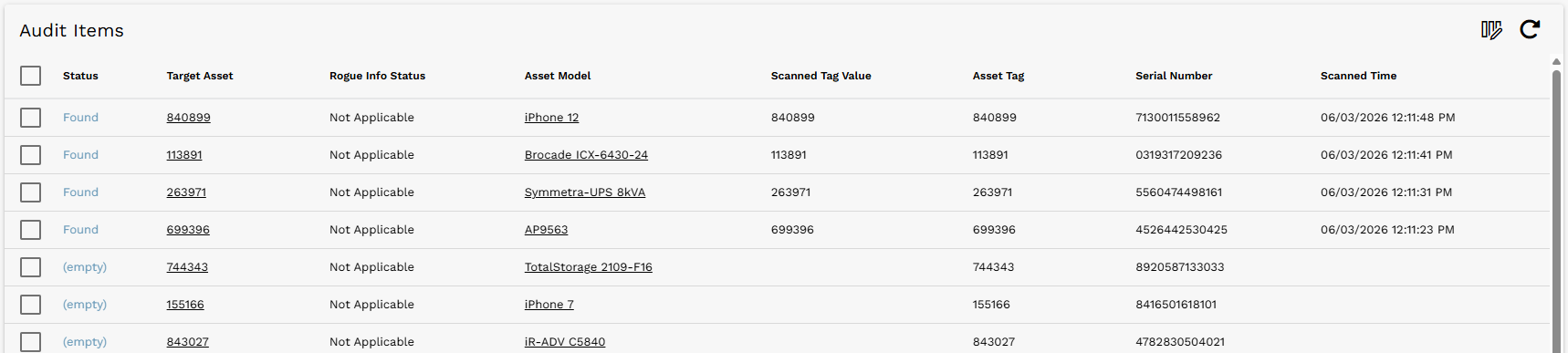 Audit Items updated to Found after expected assets are scanned