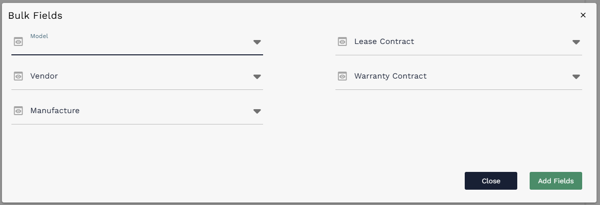 Bulk Fields dialog before values are selected