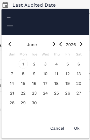 Calendar control for selecting a date