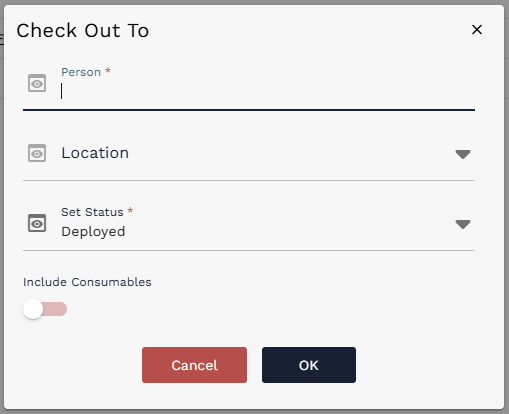 Check Out requires a person and status, with optional location