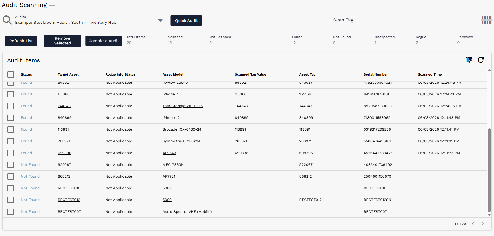 Completed audit view showing updated totals and final audit item statuses