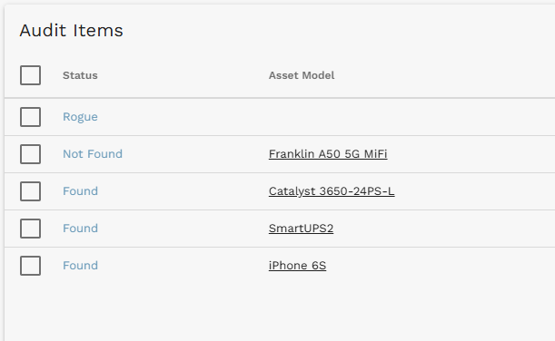 Completed Self Certification results with Found, Rogue, and Not Found audit item statuses