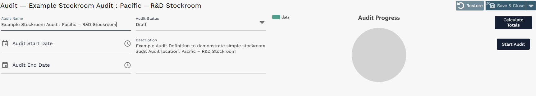 Individual Audit record with Start Audit and Calculate Totals controls