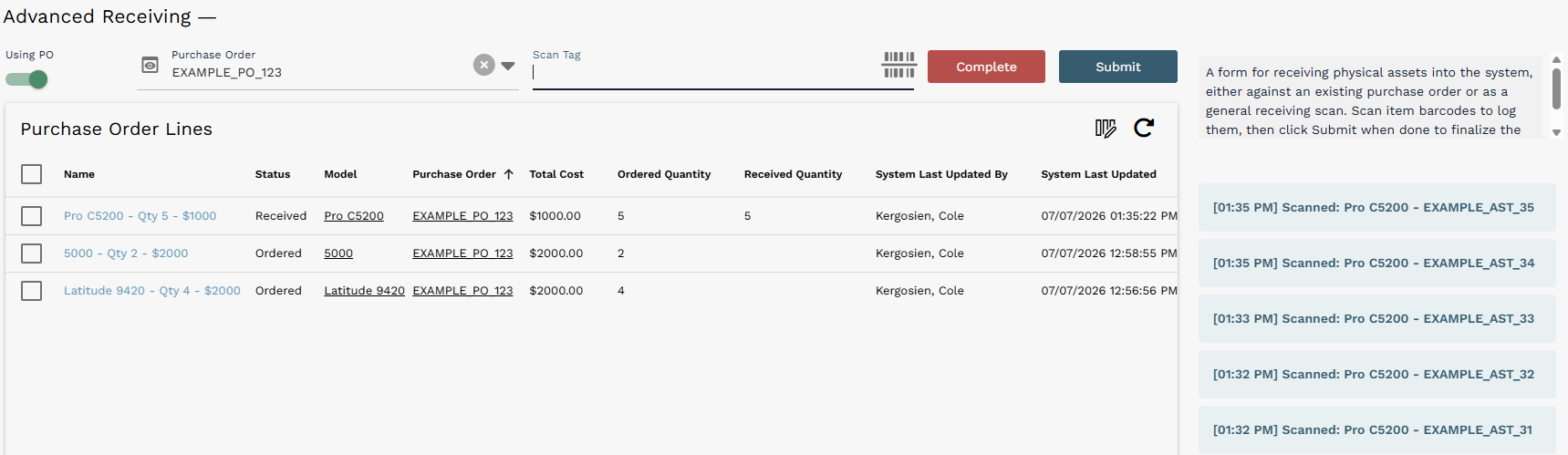 PO Line status changes to Received once Ordered Quantity and Received Quantity match