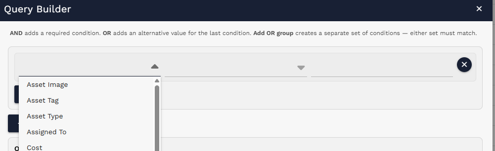 Field dropdown while building a query