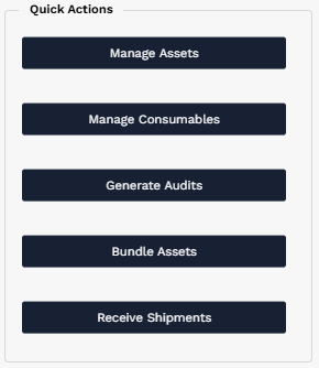 Quick Actions panel on the AssetTrack Manager dashboard