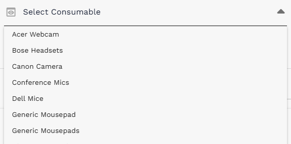 Select Consumable dropdown with available consumable records